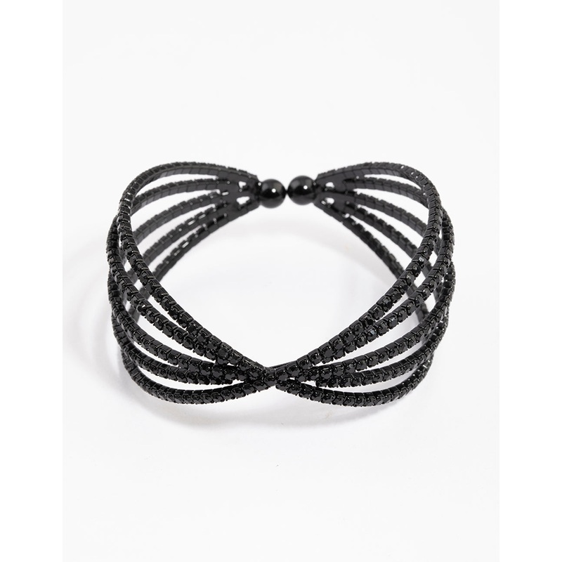 Coated Black Triple Row Criss Cross Cuff Bangle