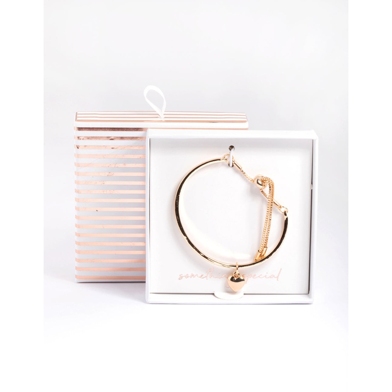 Gold Heart Bangle with Toggle Bracelet
