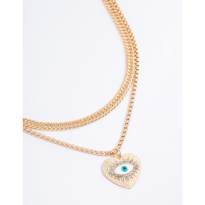 Gold Layered Evil Eye Heart Necklace