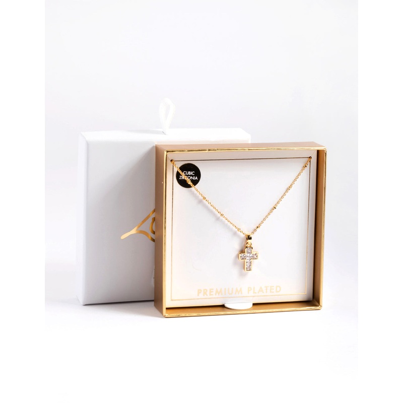 Gold Plated Cubic Zirconia Cross Ball Necklace