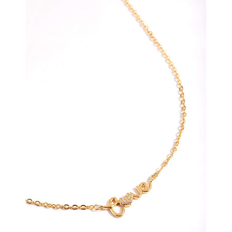 Gold Plated Cubic Zirconia Love Script Necklace