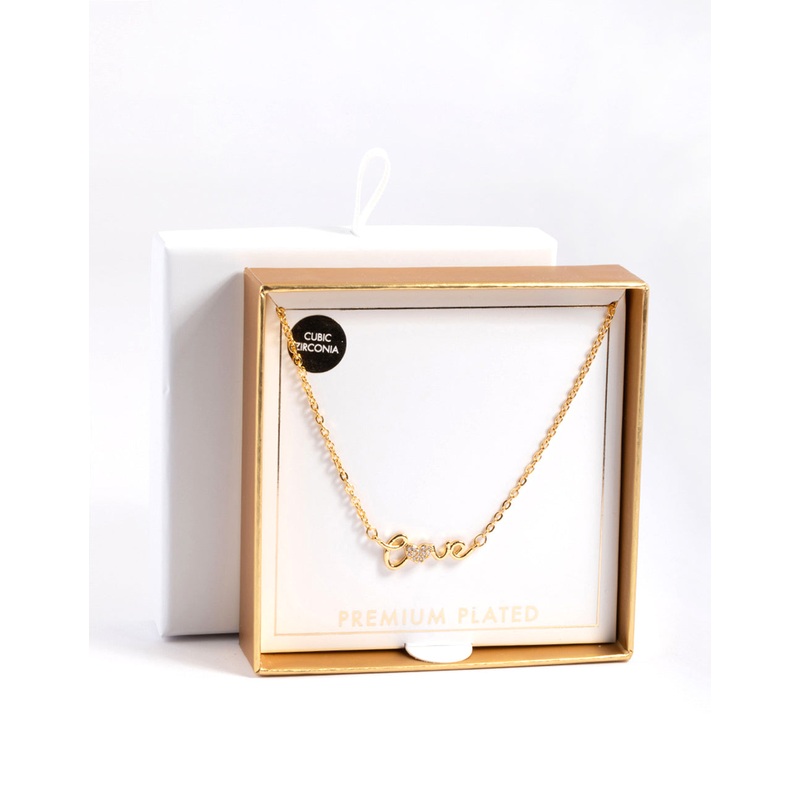 Gold Plated Cubic Zirconia Love Script Necklace