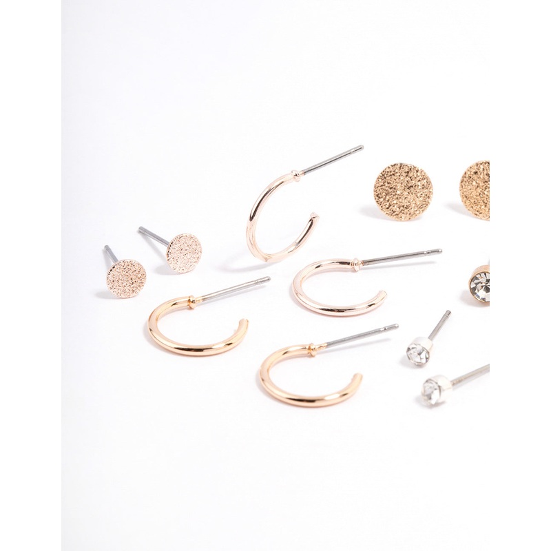 Mixed Metal Basic Disc & Hoop Earrings 8-Pack