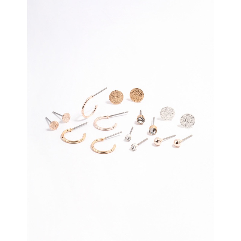 Mixed Metal Basic Disc & Hoop Earrings 8-Pack