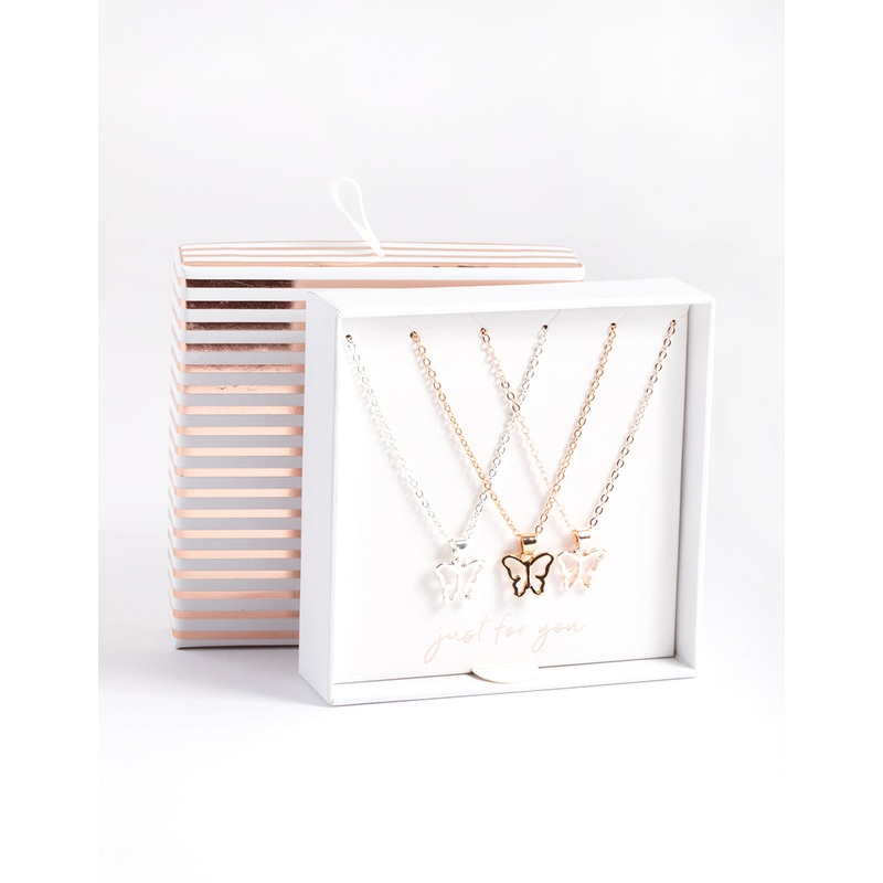 Mixed Metal Butterfly Outline Necklace Pack
