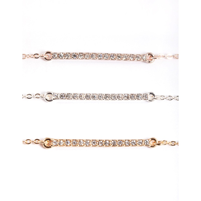 Mixed Metal Diamante Bar Bracelet Pack