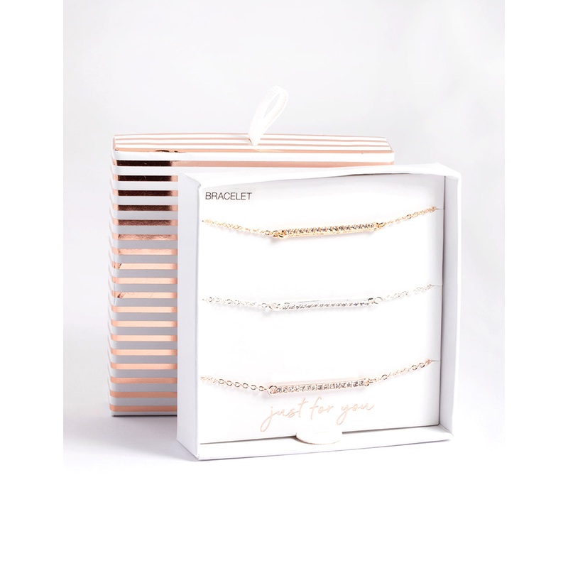 Mixed Metal Diamante Bar Bracelet Pack