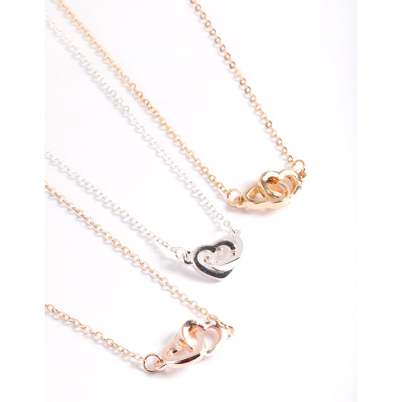 Mixed Metal Link Heart Necklace Pack