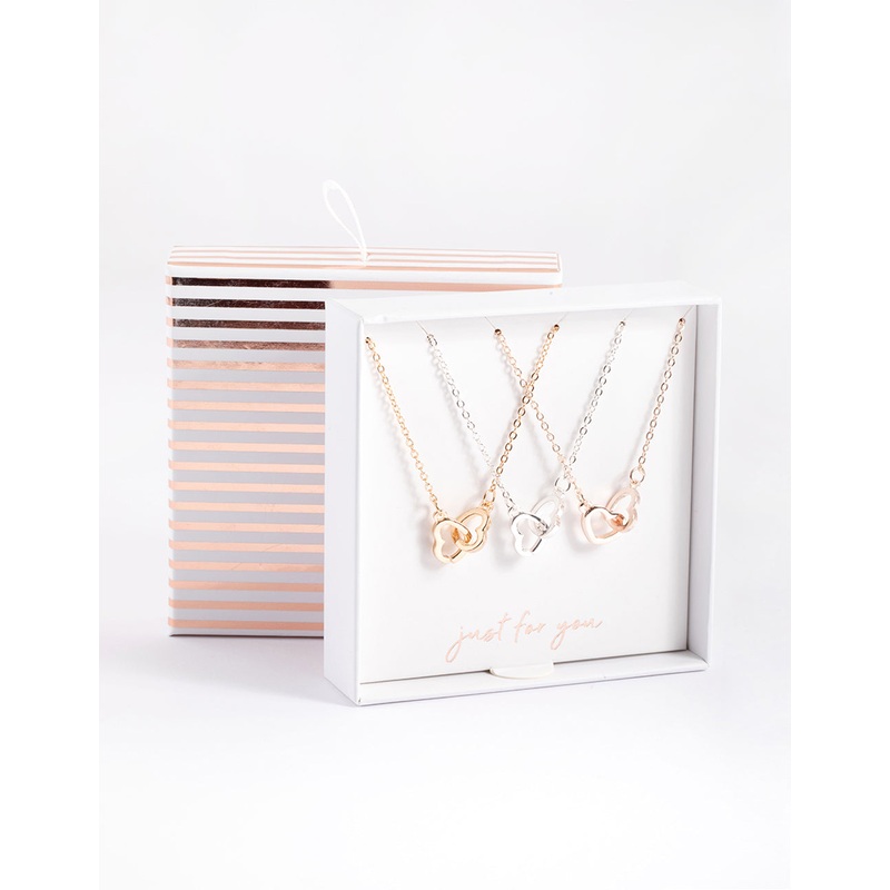 Mixed Metal Link Heart Necklace Pack