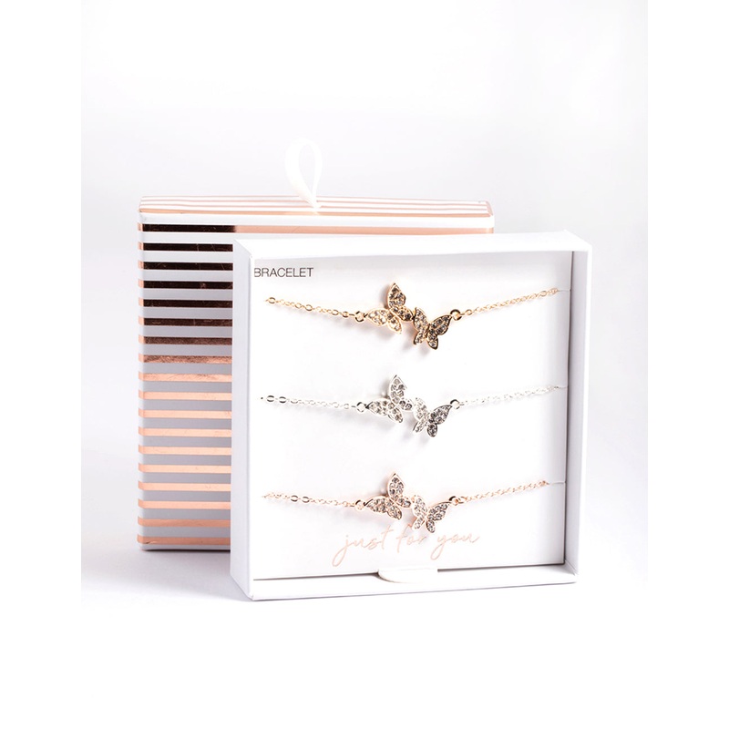 Mixed Metal Pave Butterfly Bracelet Pack