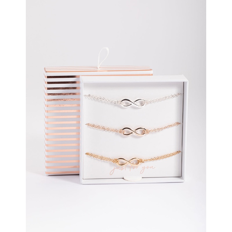 Mixed Metal Polished Infinity Bracelet Pack