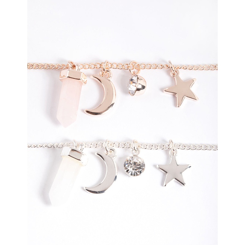 Mixed Metal Rose & Clear Quartz Mix Shard Bracelet Pack