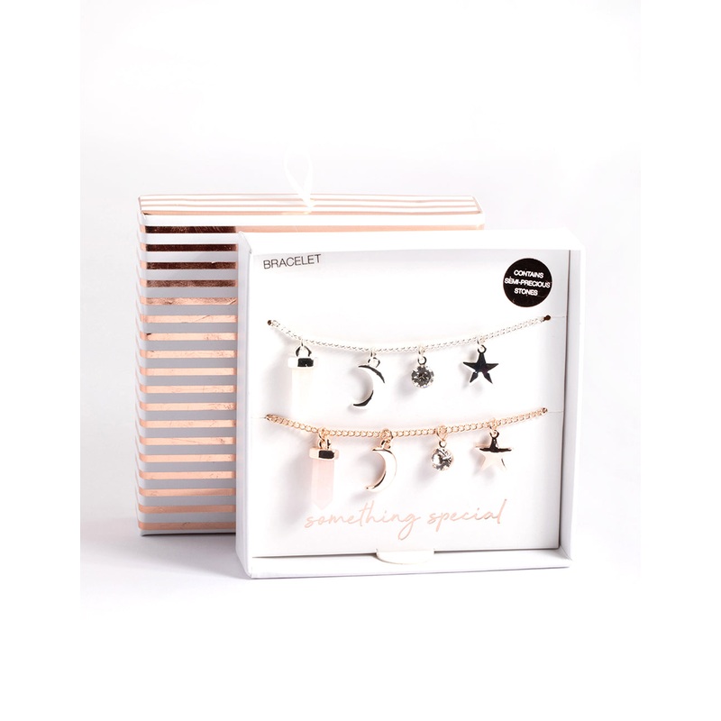 Mixed Metal Rose & Clear Quartz Mix Shard Bracelet Pack