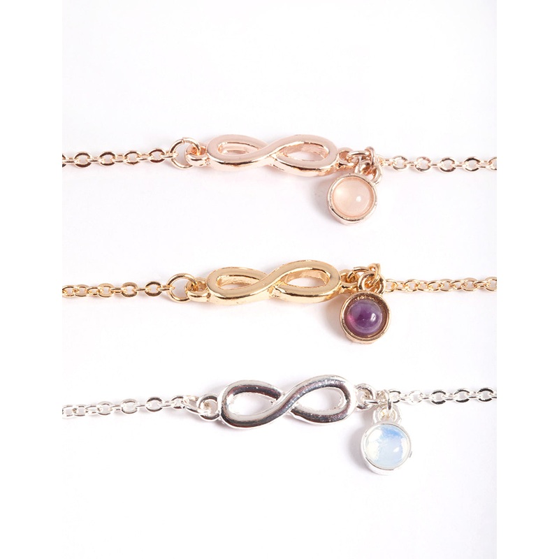 Mixed Metal Rose Quartz & Amethyst Infinity Pack Bracelet