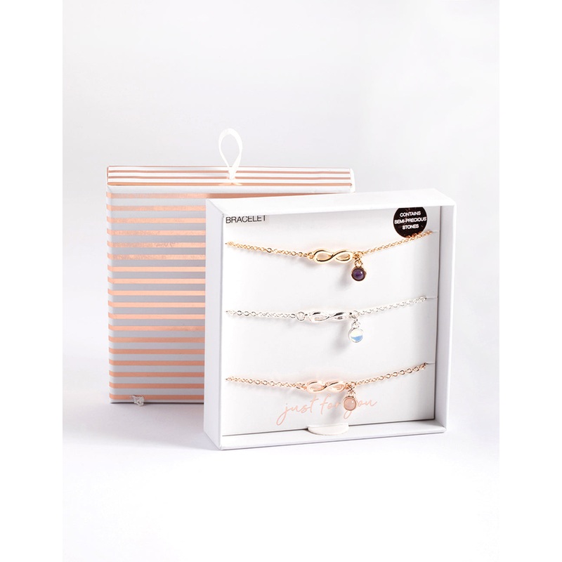 Mixed Metal Rose Quartz & Amethyst Infinity Pack Bracelet