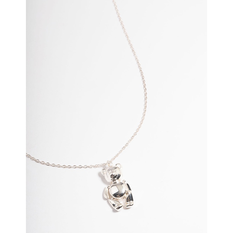 Silver Moving Teddy Bear Necklace