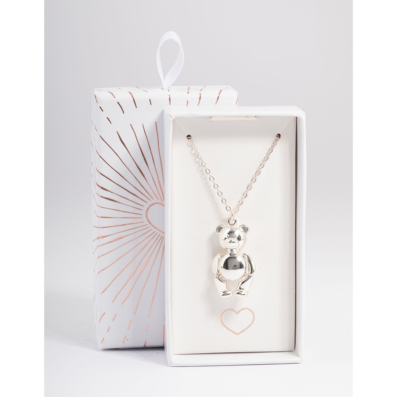 Silver Moving Teddy Bear Necklace