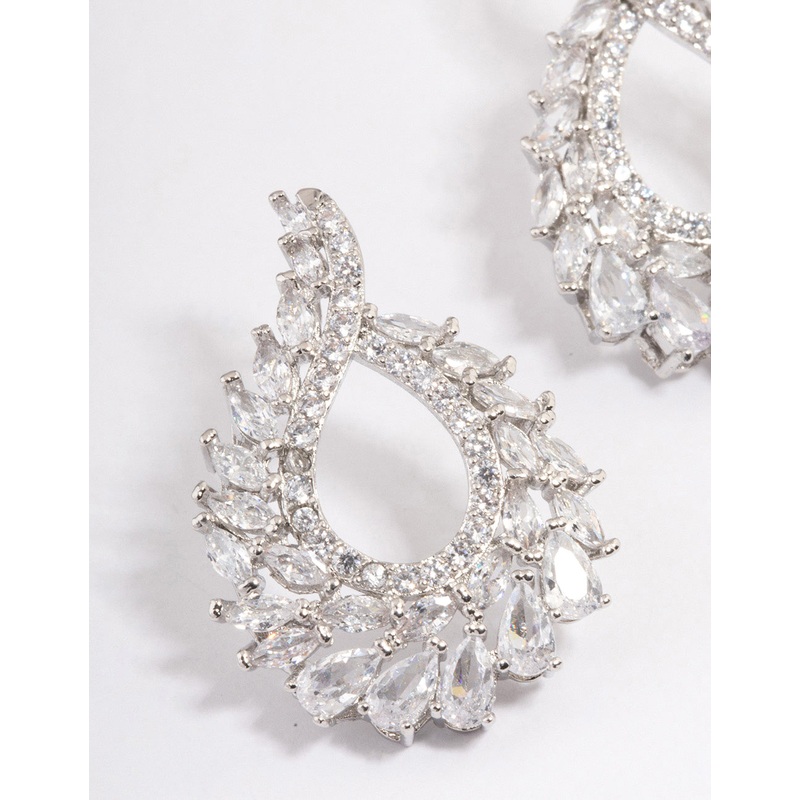 Silver Plated Cubic Zirconia Stone Swirl Earrings