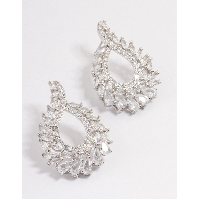 Silver Plated Cubic Zirconia Stone Swirl Earrings