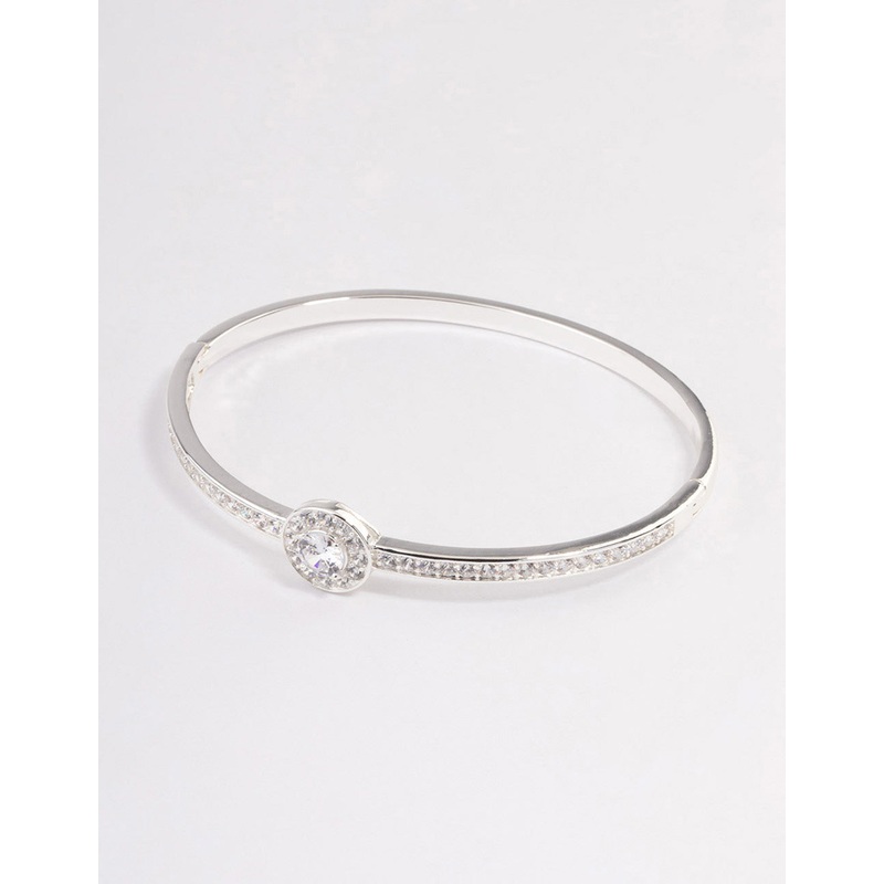 Silver Plated Halo Cubic Zirconia Bangle