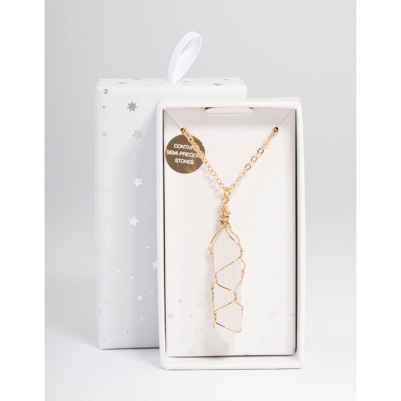 Gold Clear Quartz Wire Shard Necklace
