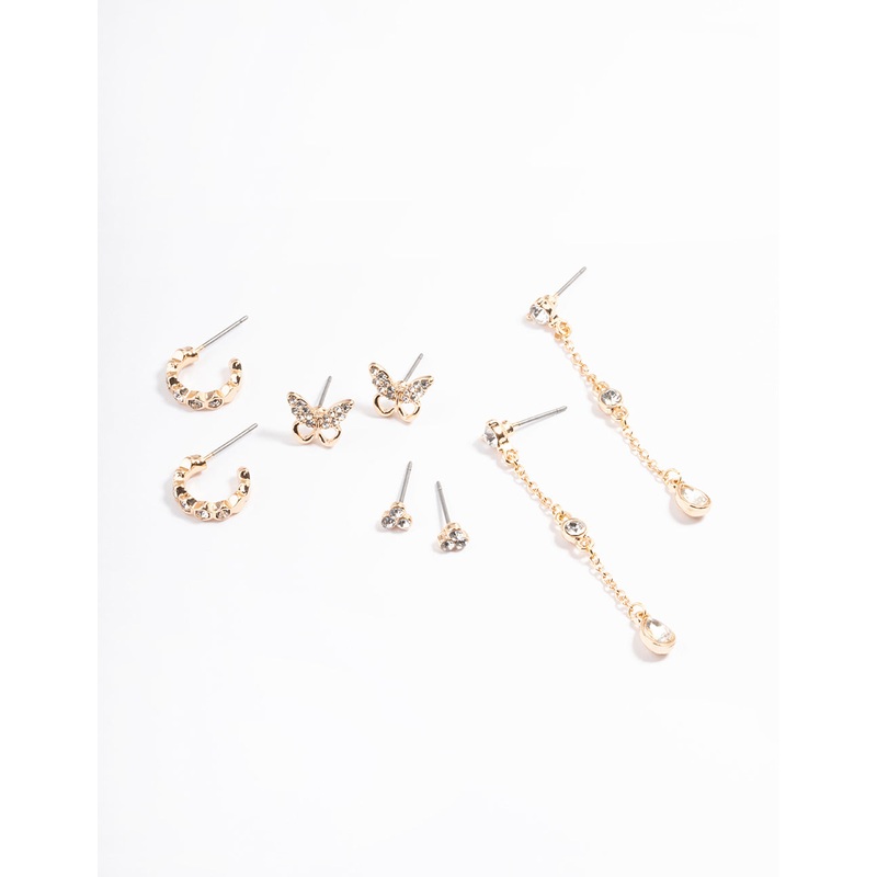 Gold Diamante Butterfly Mixed Earring Pack