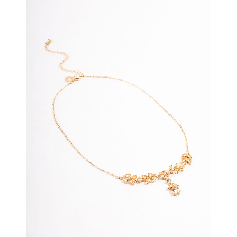 Gold Diamond Simulant Floral Y-Necklace