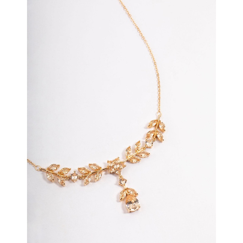 Gold Diamond Simulant Floral Y-Necklace