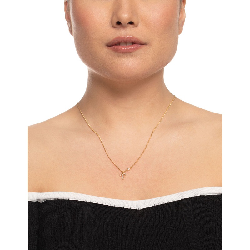 Gold Plated Aries Necklace with Cubic Zirconia Pendant
