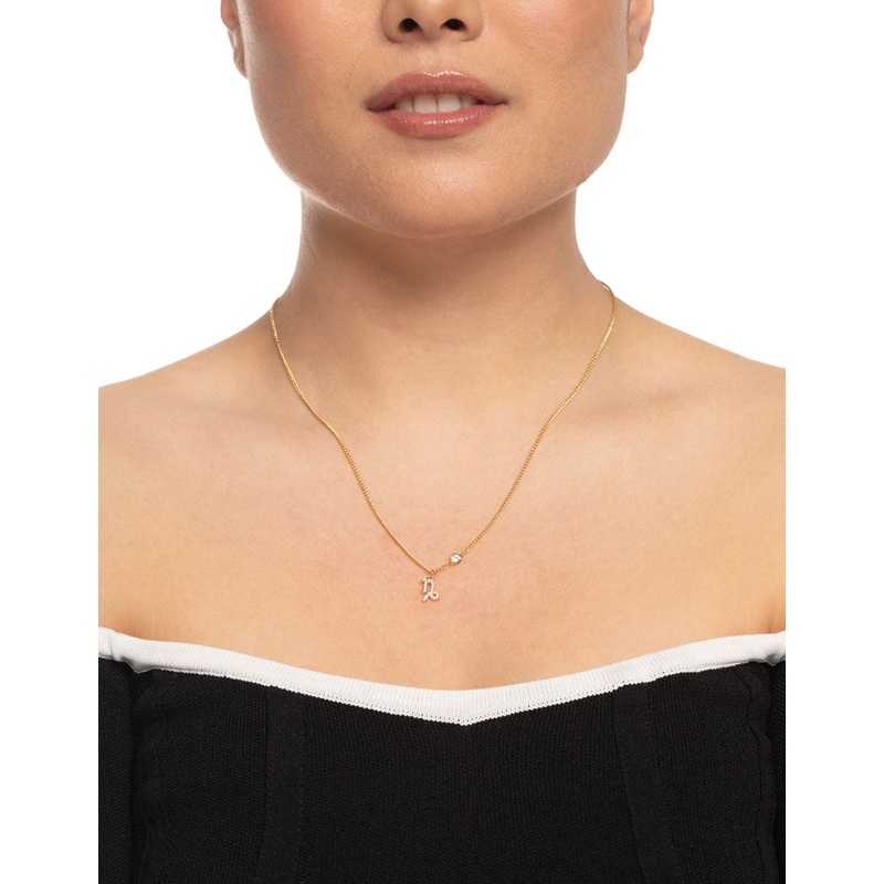 Gold Plated Capricorn Necklace With Cubic Zirconia Pendant