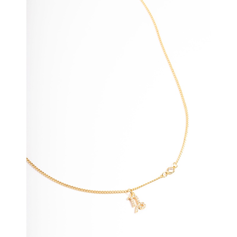 Gold Plated Capricorn Necklace With Cubic Zirconia Pendant