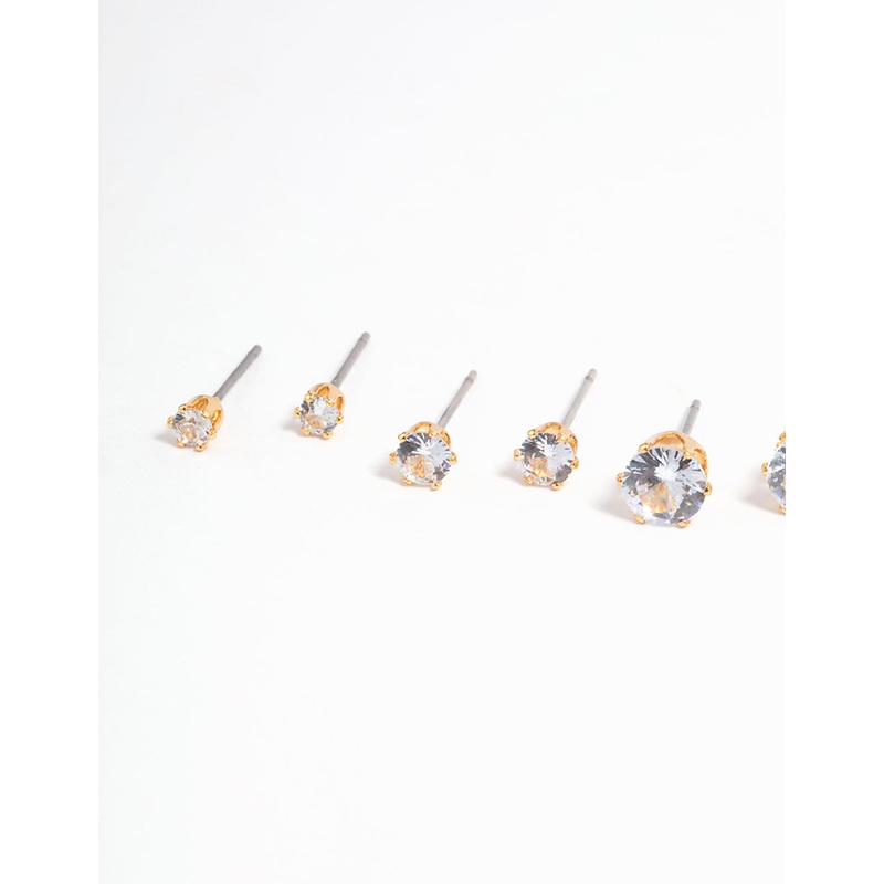 Gold Plated Cubic Zirconia Ascending Earrings 8-Pack