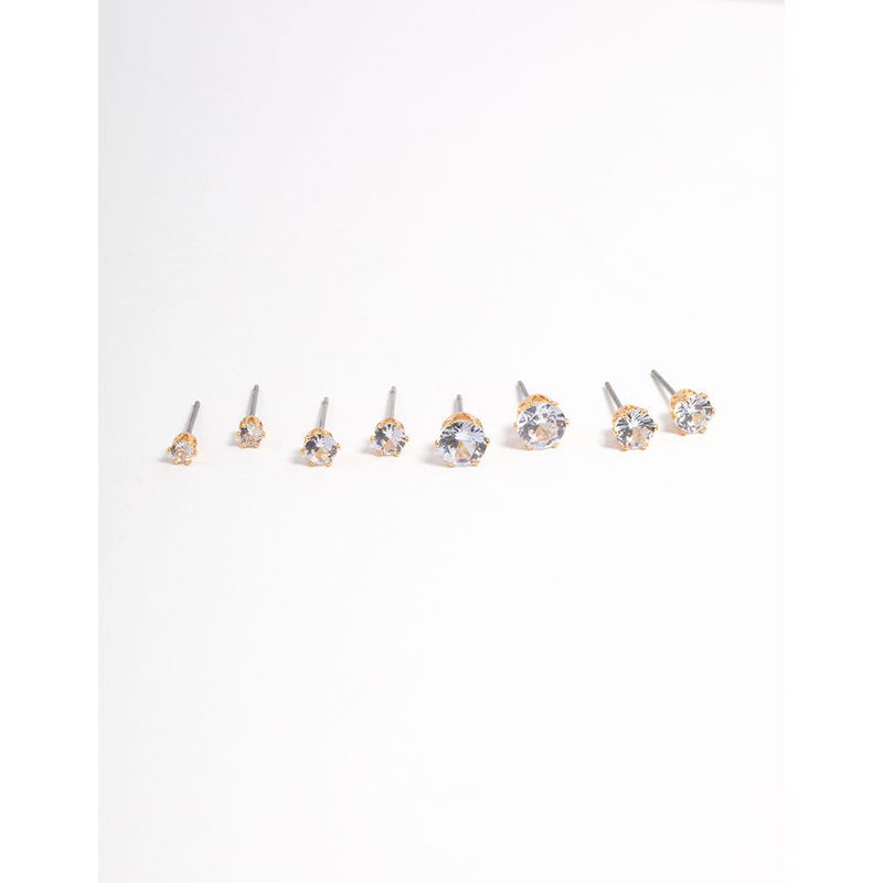 Gold Plated Cubic Zirconia Ascending Earrings 8-Pack