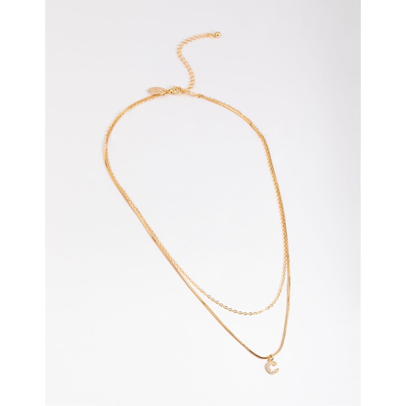 Gold Plated Diamante Letter C Layered  Necklace