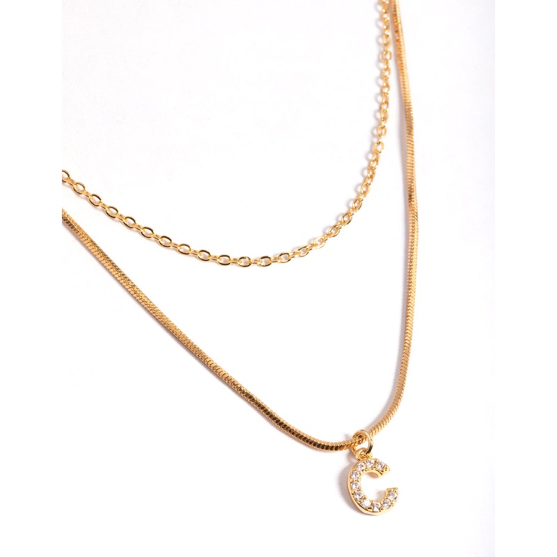 Gold Plated Diamante Letter C Layered  Necklace