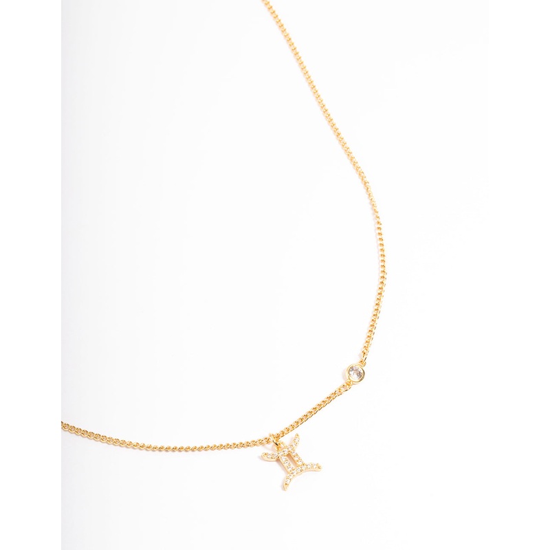 Gold Plated Gemini Necklace With Cubic Zirconia Pendant