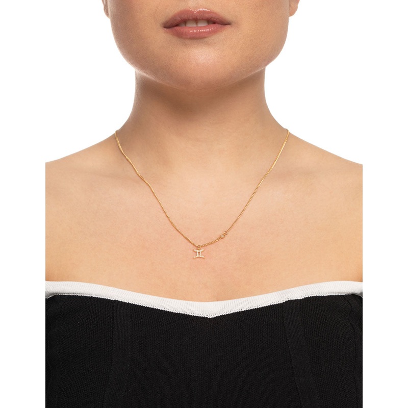Gold Plated Gemini Necklace With Cubic Zirconia Pendant