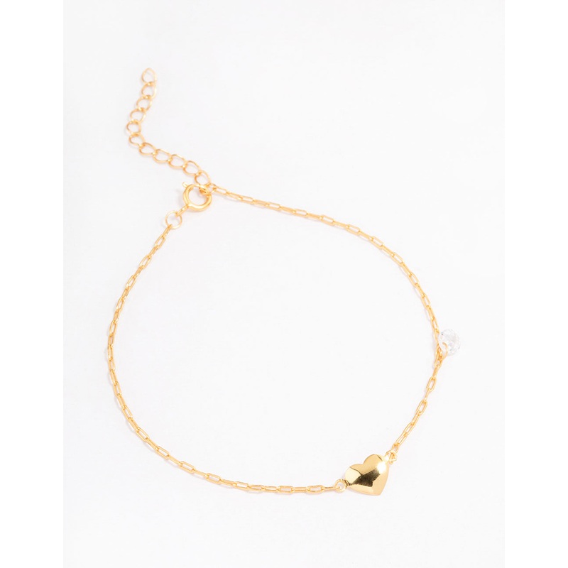 Gold Plated Sterling Silver Heart & Charm Bracelet