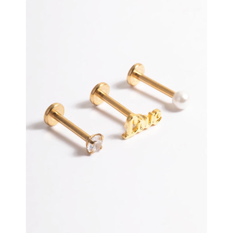 Gold Plated Titanium Cubic Zirconia Love Flat Back Pack