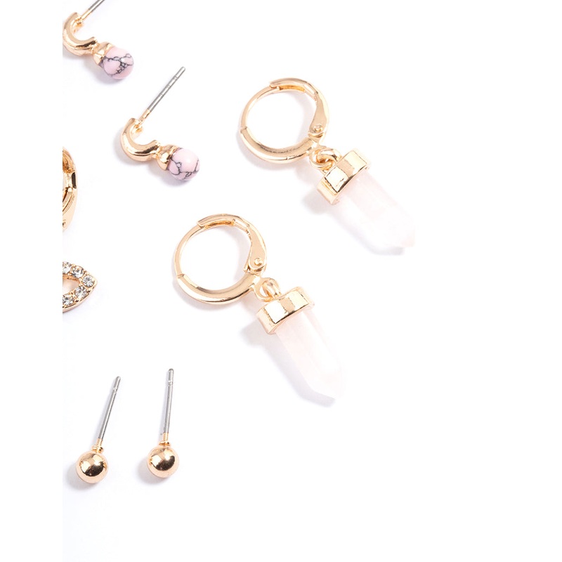 Gold Rose Quartz Evil Eye Earring Pack