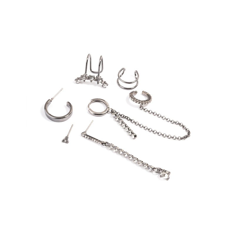 Gunmetal Clear Stone Bar Stud Earring Pack