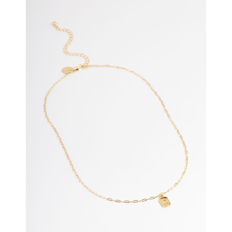 Letter D Gold Plated Rectangle Pendant Initial Necklace