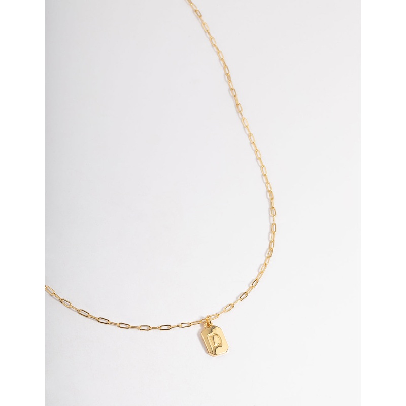 Letter D Gold Plated Rectangle Pendant Initial Necklace