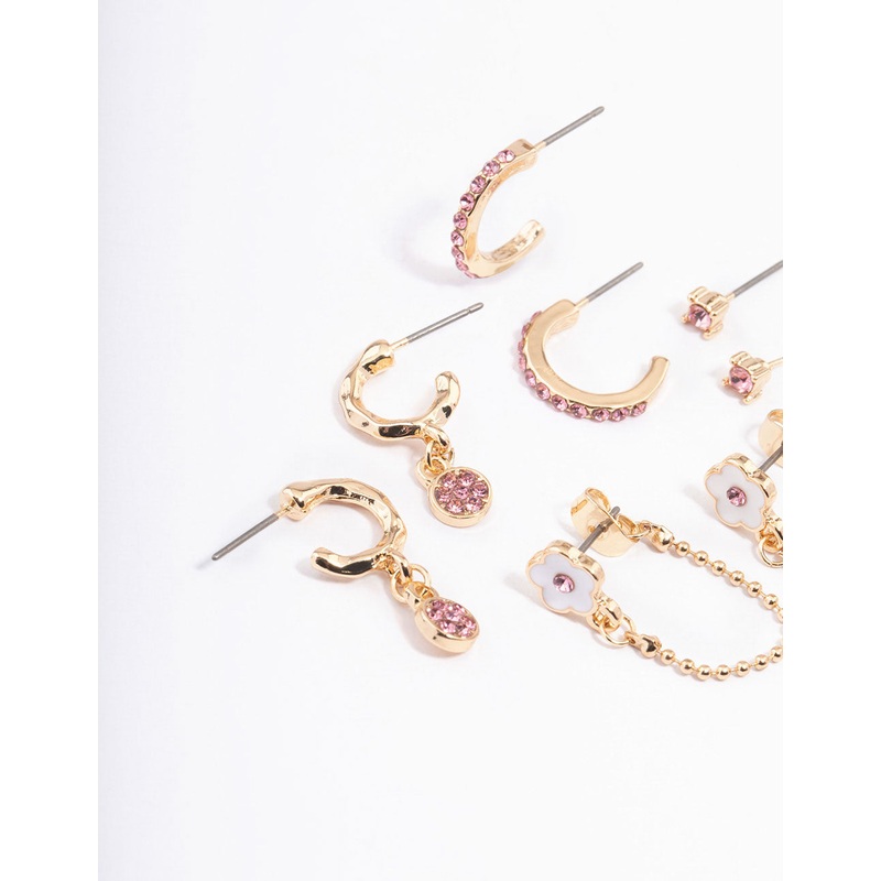 Pink Flower Chain Stacker Earrings