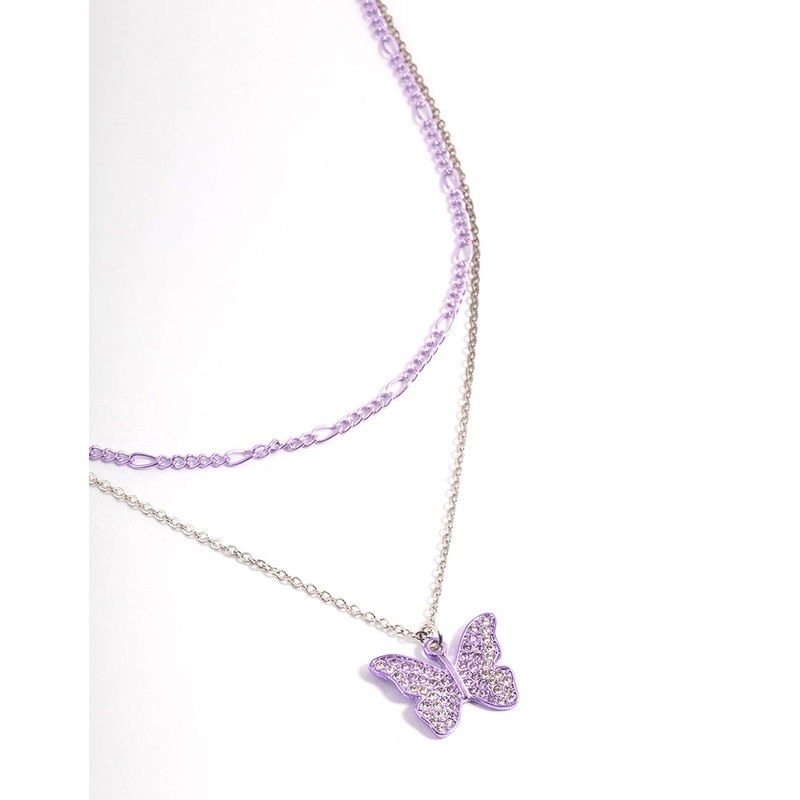 Purple Multi-Row Butterfly Necklace
