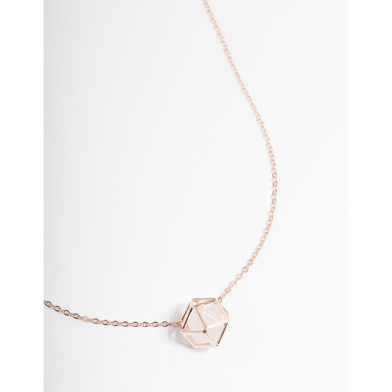 Rose Gold Clear Quartz Shaker Cage Necklace
