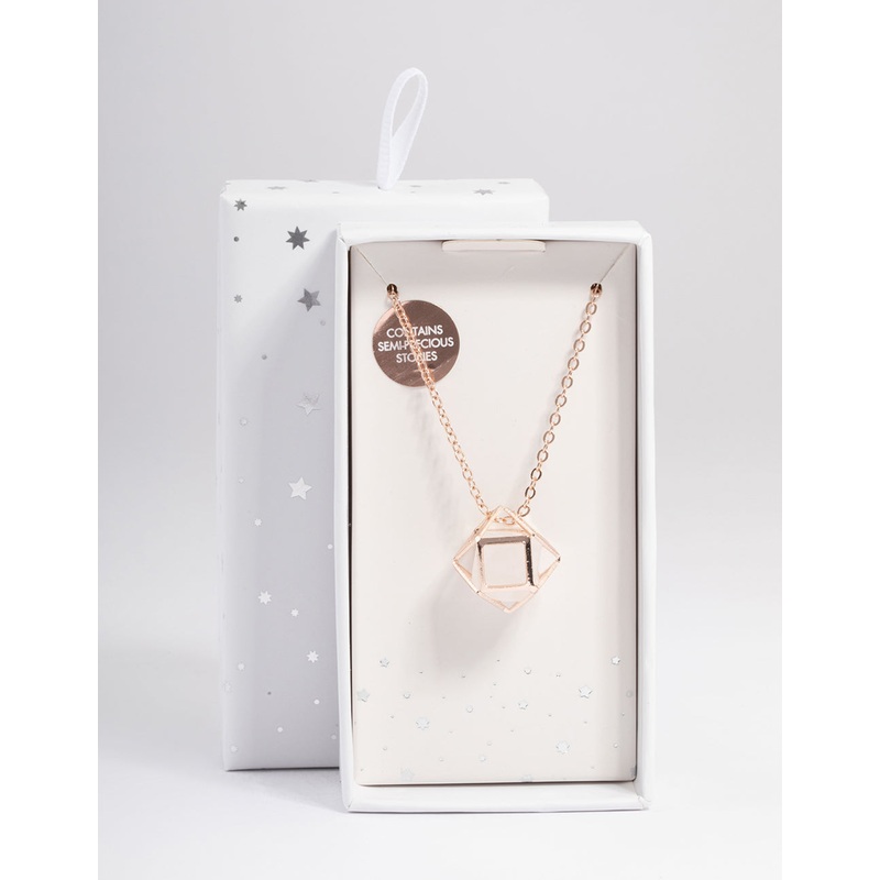 Rose Gold Clear Quartz Shaker Cage Necklace