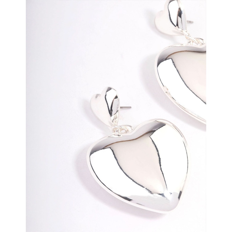 Silver Puffy Heart Statement Earrings