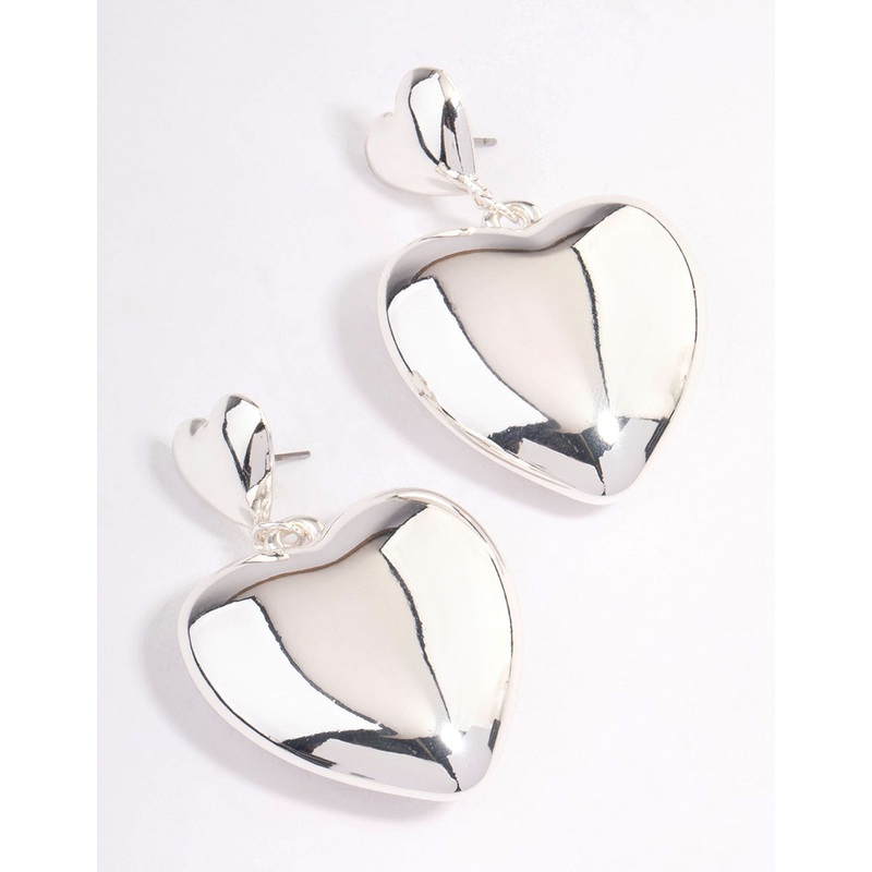 Silver Puffy Heart Statement Earrings