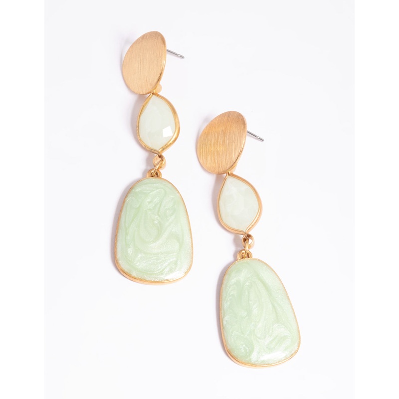 Worn Gold Stone Drop Earrings